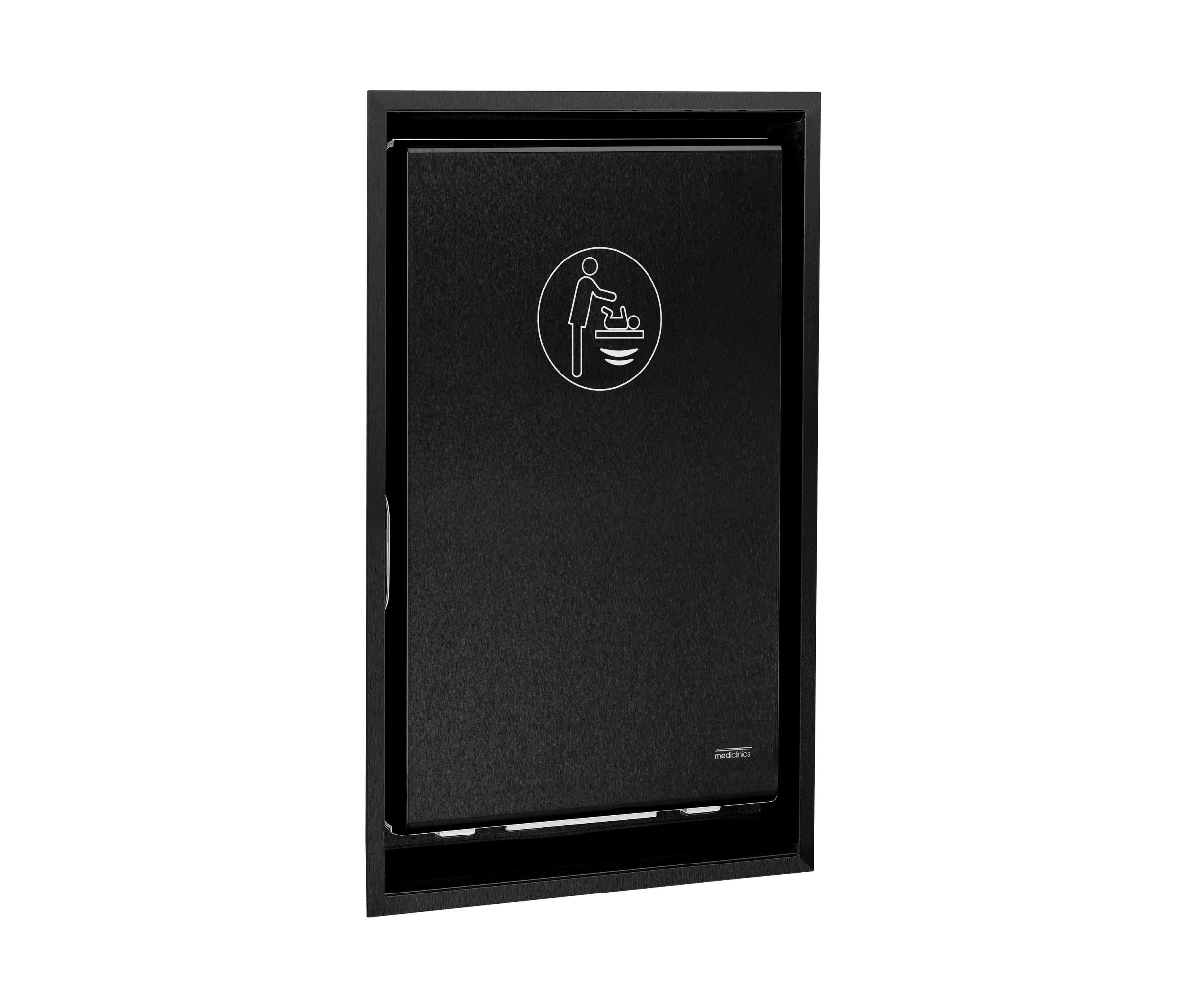 Ingebouwd verticaal babyverzorgingsstation met zwart pictogram van moeder en baby