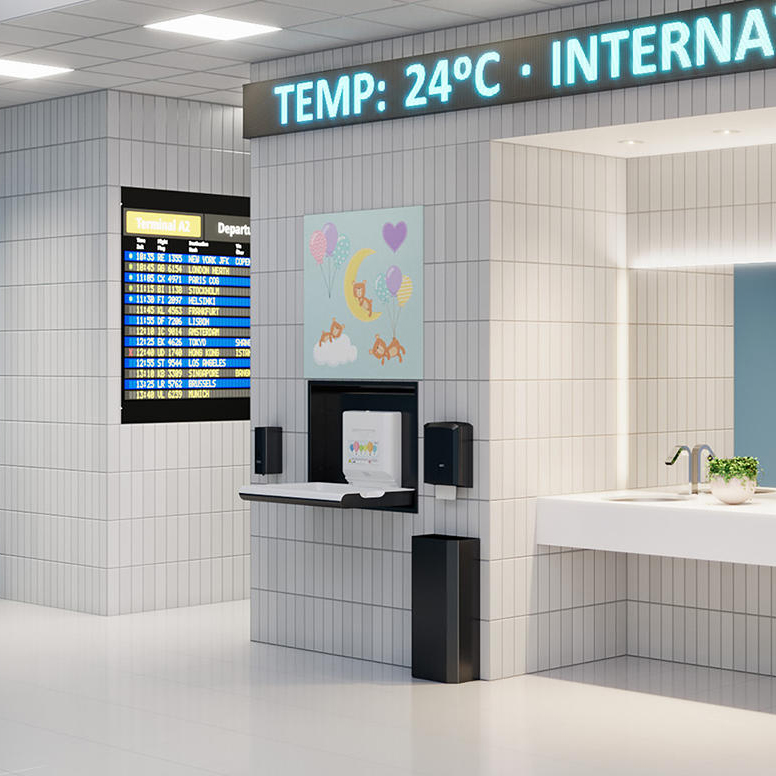 Ingebouwd babyverzorgingsstation in muur op luchthaven